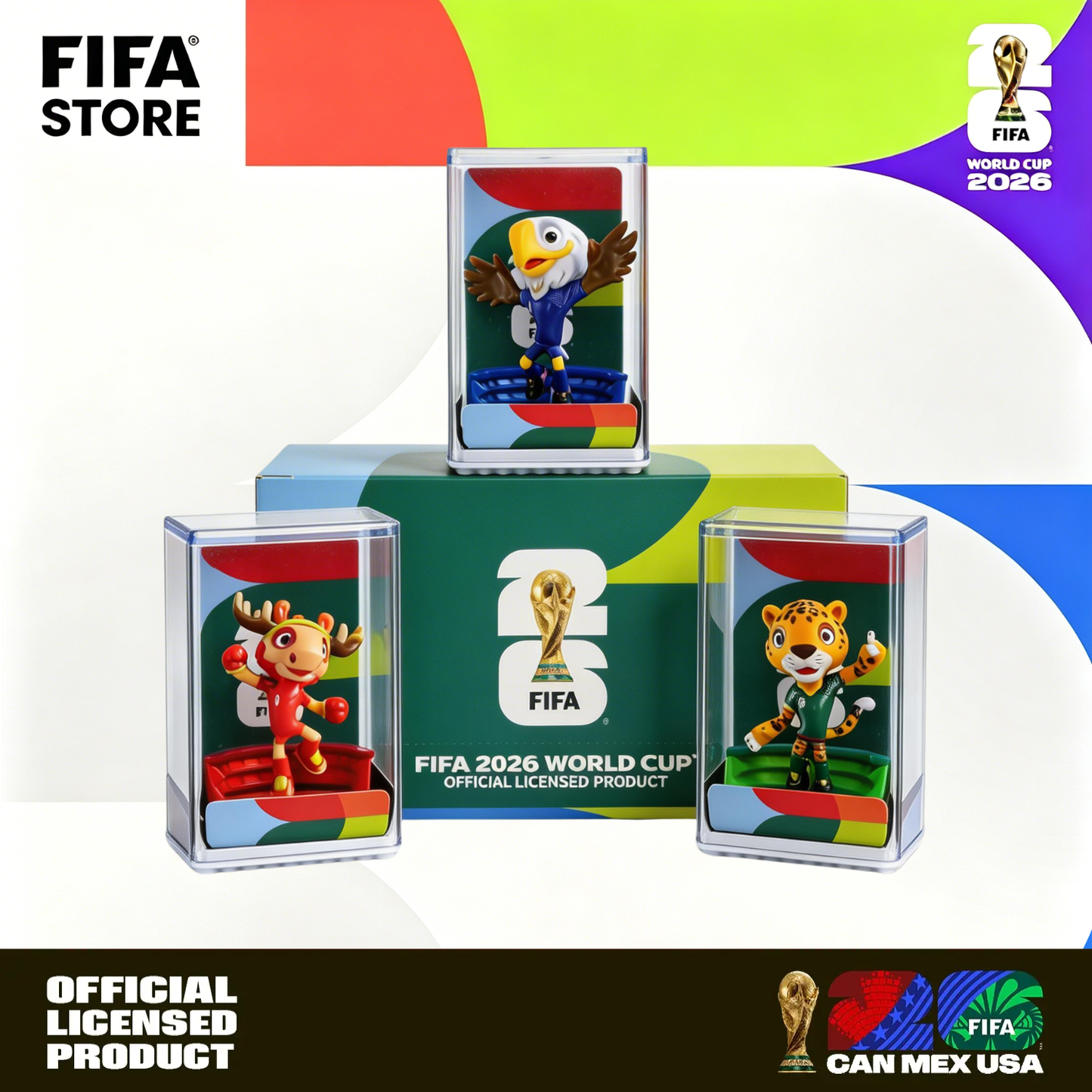 FIFA World Cup 2026™ Official Mascot Figurine Set – Clutch, Zayu & Maple | All 3 Host Nations | Licensed Collector Display Set with Cases
