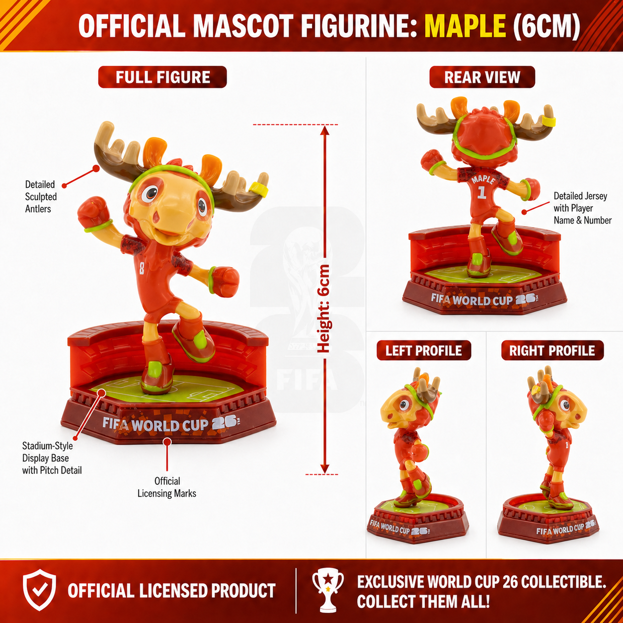 FIFA World Cup 2026™ Official Mascot Figurine Set – Clutch, Zayu & Maple | All 3 Host Nations | Licensed Collector Display Set with Cases